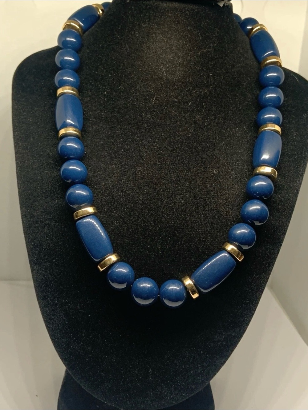 Napier Deep Blue Beaded Necklace with Gold Accents